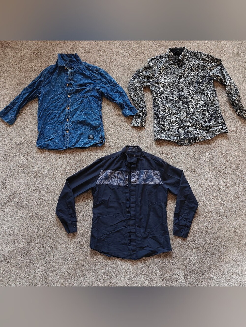 Lot of 3 Men’s Patterned Button-Up Shirts — Jack & Jones & GXG (Size S)